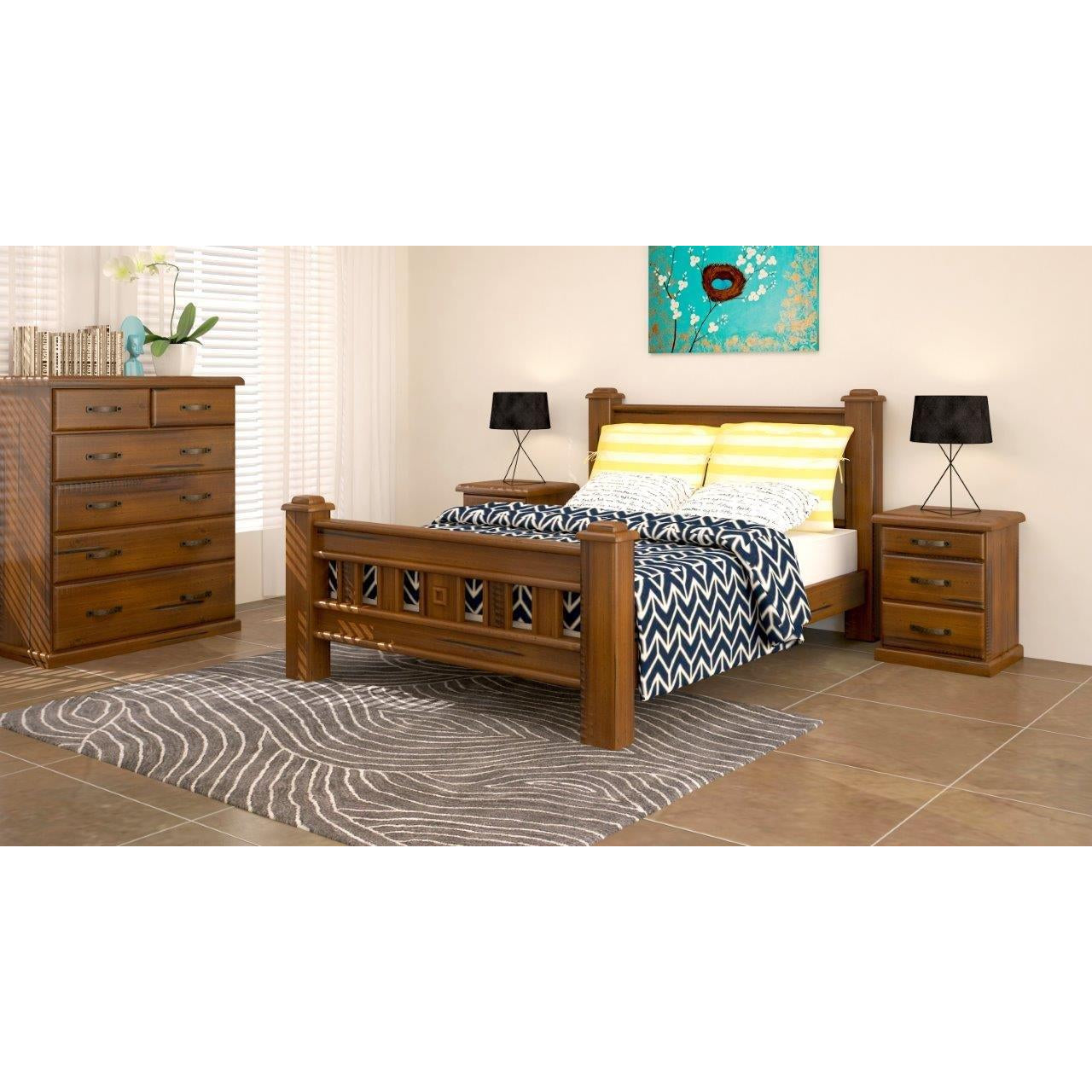 Umber Bed Frame Queen Size Mattress Base Solid Pine Timber Wood - Dark Brown - Cosy Abode