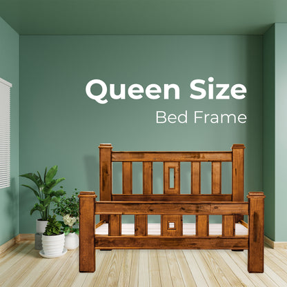 Umber Bed Frame Queen Size Mattress Base Solid Pine Timber Wood - Dark Brown - Cosy Abode