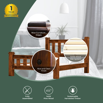 Umber Bed Frame Queen Size Mattress Base Solid Pine Timber Wood - Dark Brown - Cosy Abode