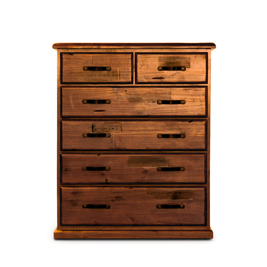 Umber Tallboy 6 Chest of Drawers Solid Pine Wood Storage Cabinet - Dark Brown - Cosy Abode