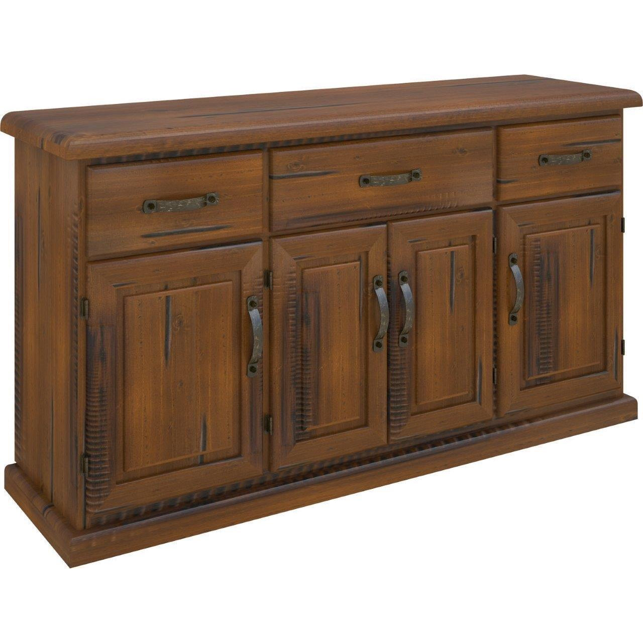 Umber Buffet Table 163cm 4 Door 3 Drawer Solid Pine Timber Wood - Dark Brown - Cosy Abode