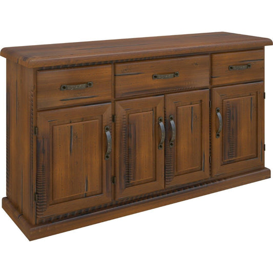 Umber Buffet Table 163cm 4 Door 3 Drawer Solid Pine Timber Wood - Dark Brown - Cosy Abode