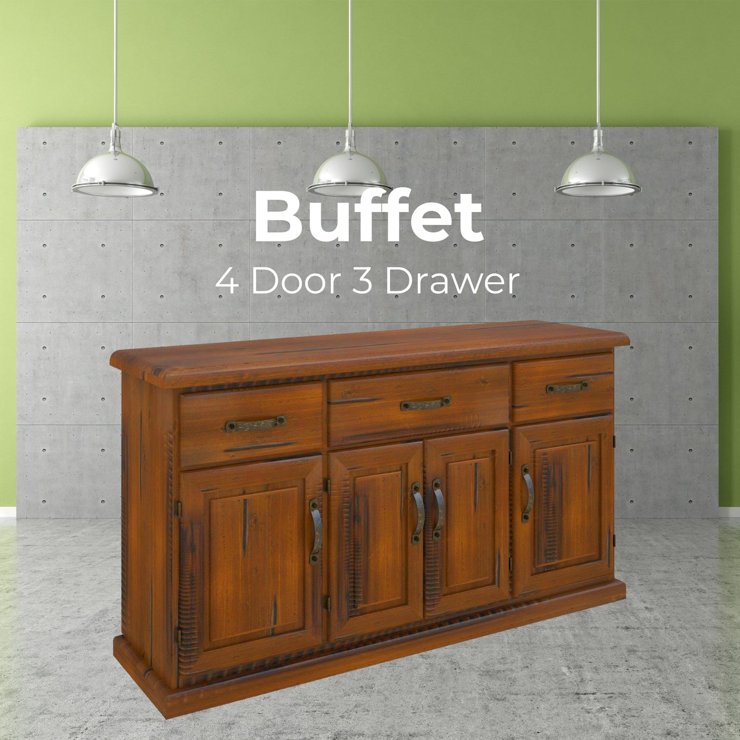 Umber Buffet Table 163cm 4 Door 3 Drawer Solid Pine Timber Wood - Dark Brown - Cosy Abode
