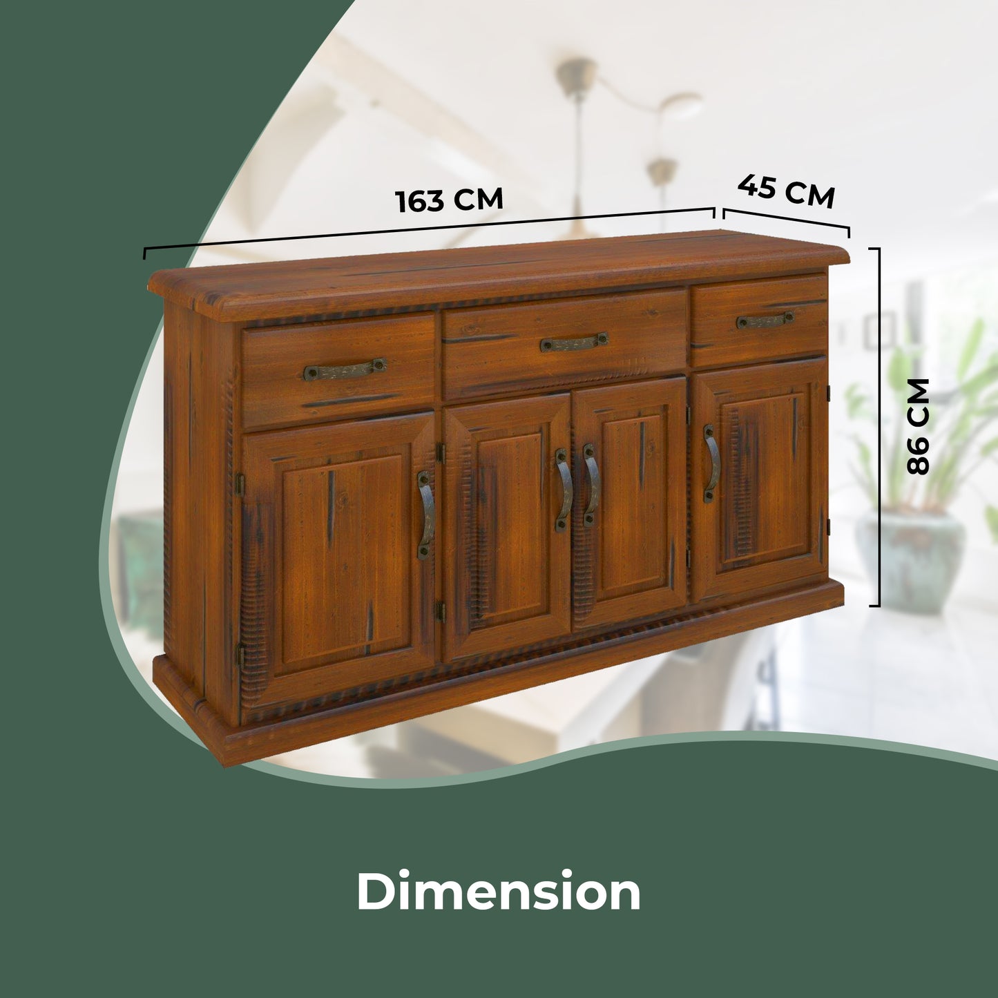 Umber Buffet Table 163cm 4 Door 3 Drawer Solid Pine Timber Wood - Dark Brown - Cosy Abode