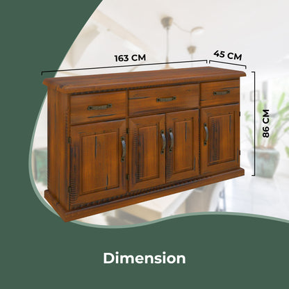 Umber Buffet Table 163cm 4 Door 3 Drawer Solid Pine Timber Wood - Dark Brown - Cosy Abode
