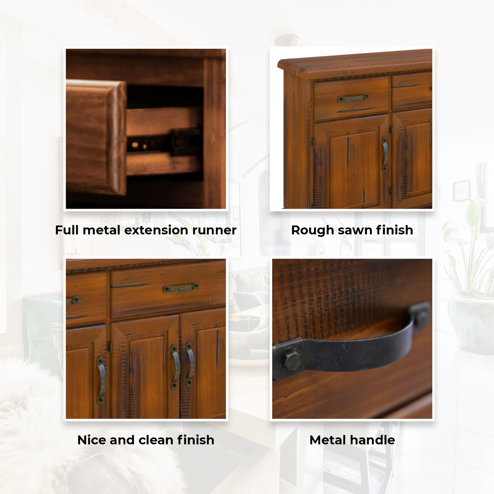 Umber Buffet Table 163cm 4 Door 3 Drawer Solid Pine Timber Wood - Dark Brown - Cosy Abode