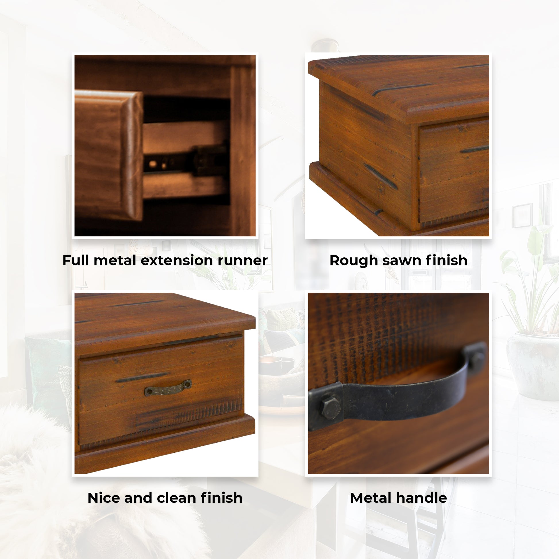 Umber Lamp Table Solid Pine Wood 1 Drawer Coffee Side Desk Sofa End - Dark Brown - Cosy Abode