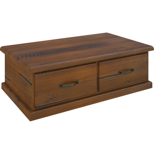 Umber Coffee Table 127cm 2 Drawer Solid Pine Timber Wood - Dark Brown - Cosy Abode