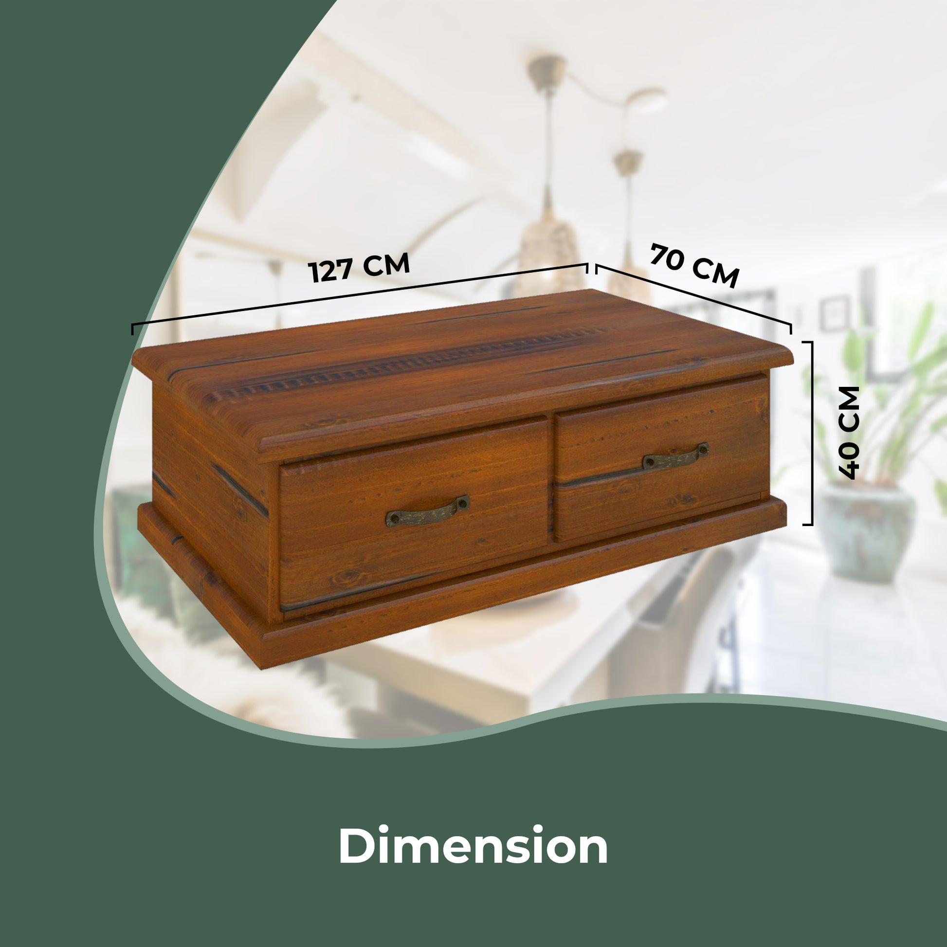 Umber Coffee Table 127cm 2 Drawer Solid Pine Timber Wood - Dark Brown - Cosy Abode