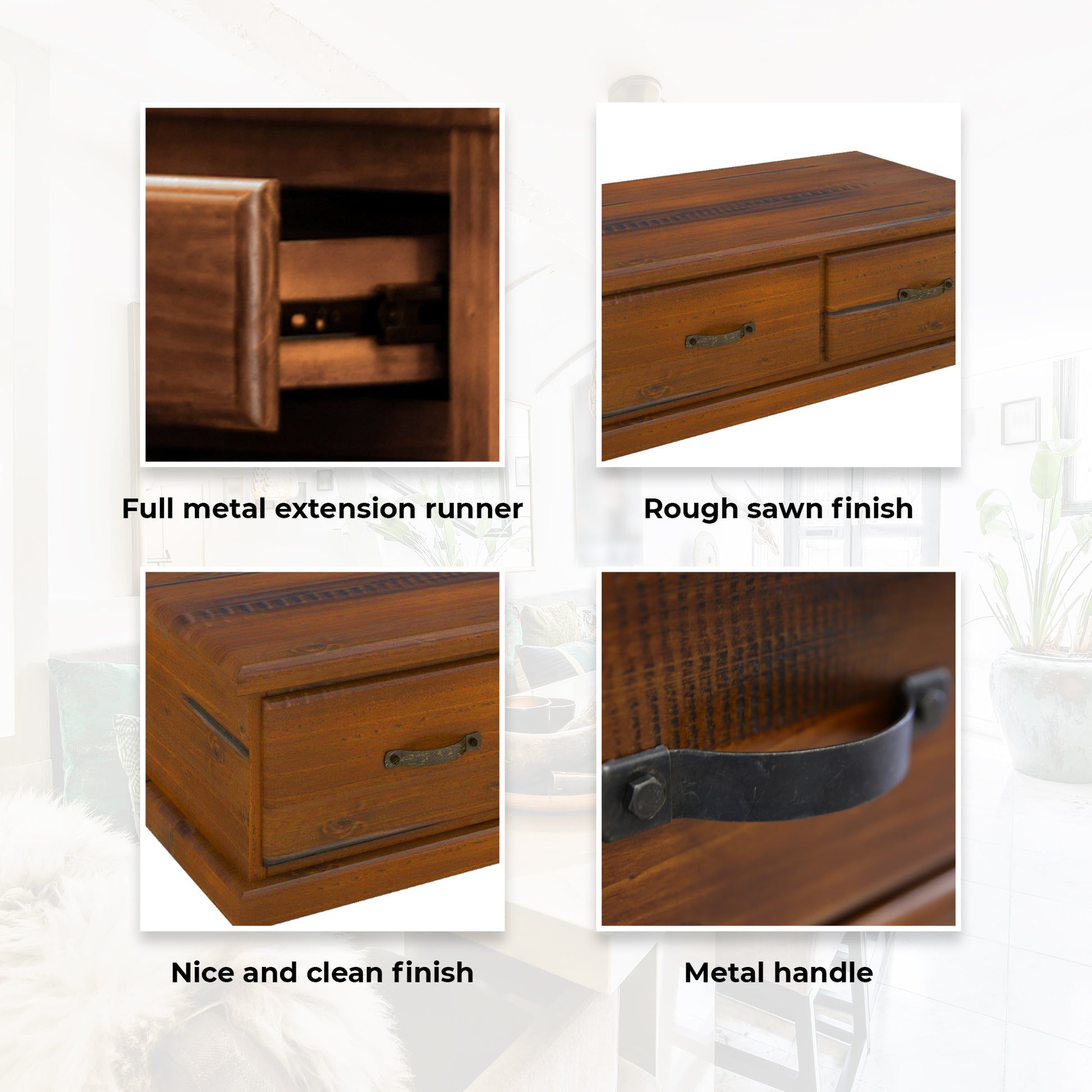 Umber Coffee Table 127cm 2 Drawer Solid Pine Timber Wood - Dark Brown - Cosy Abode