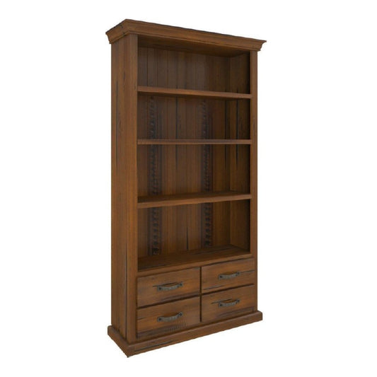 Umber Bookshelf Bookcase 4 Tier Drawers Solid Pine Timber Wood - Dark Brown - Cosy Abode