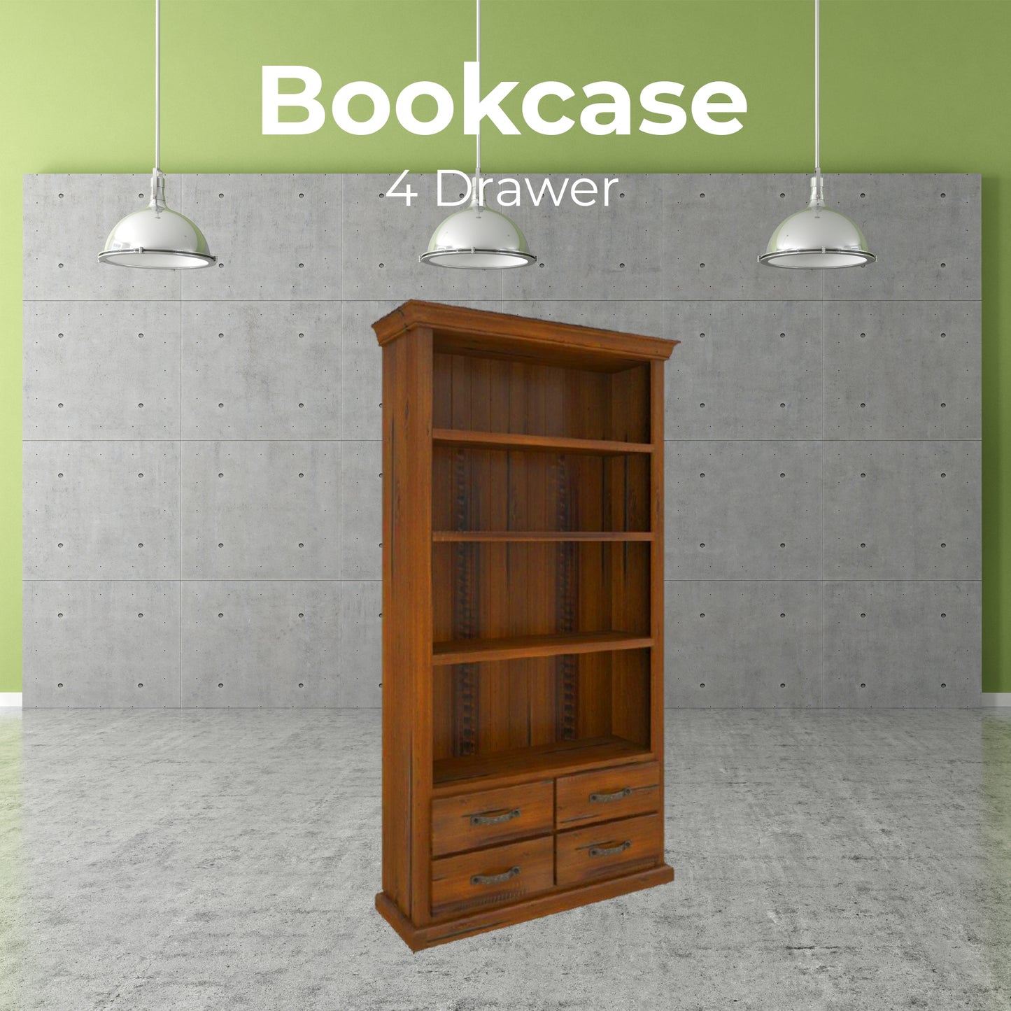 Umber Bookshelf Bookcase 4 Tier Drawers Solid Pine Timber Wood - Dark Brown - Cosy Abode