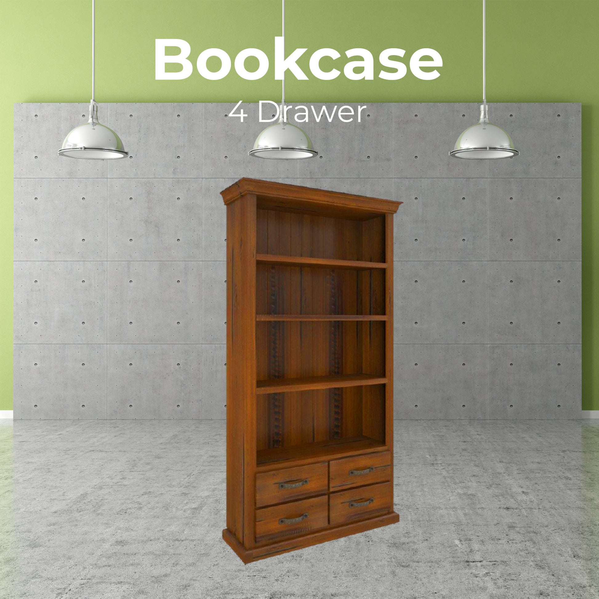 Umber Bookshelf Bookcase 4 Tier Drawers Solid Pine Timber Wood - Dark Brown - Cosy Abode