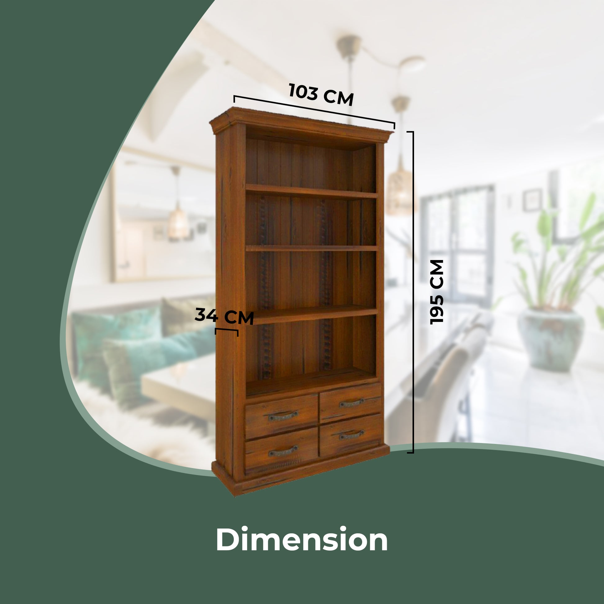 Umber Bookshelf Bookcase 4 Tier Drawers Solid Pine Timber Wood - Dark Brown - Cosy Abode