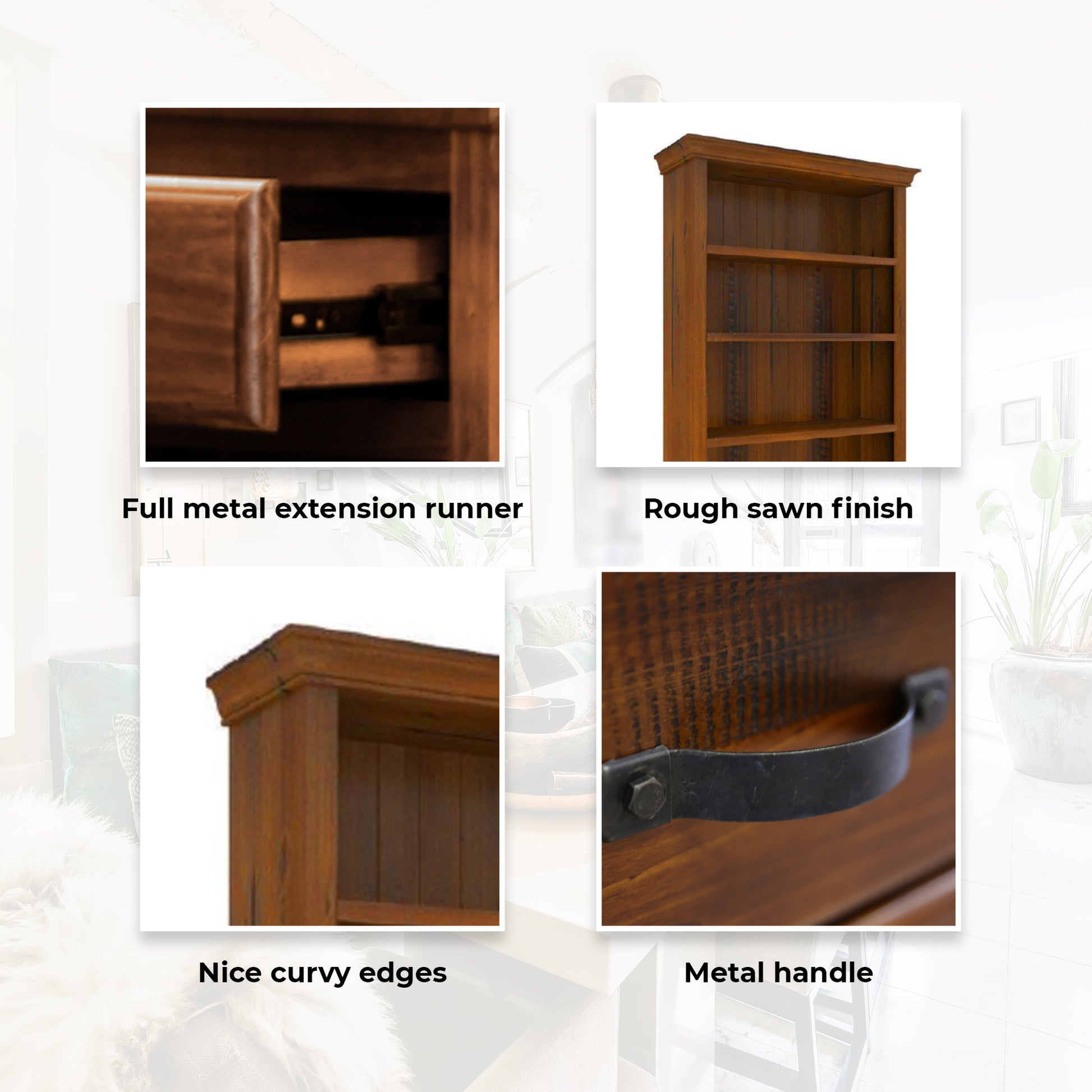 Umber Bookshelf Bookcase 4 Tier Drawers Solid Pine Timber Wood - Dark Brown - Cosy Abode