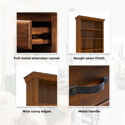 Umber Bookshelf Bookcase 4 Tier Drawers Solid Pine Timber Wood - Dark Brown - Cosy Abode