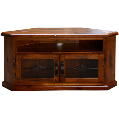 Umber Corner ETU Entertainment TV Unit 126cm 2 Door Solid Pine Wood - Dark Brown - Cosy Abode