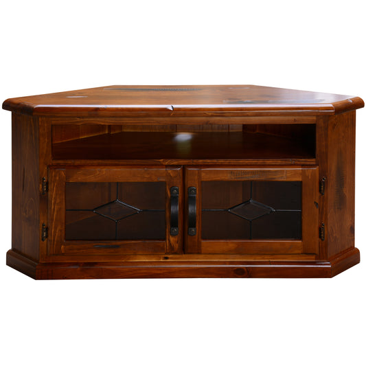 Umber Corner ETU Entertainment TV Unit 126cm 2 Door Solid Pine Wood - Dark Brown - Cosy Abode
