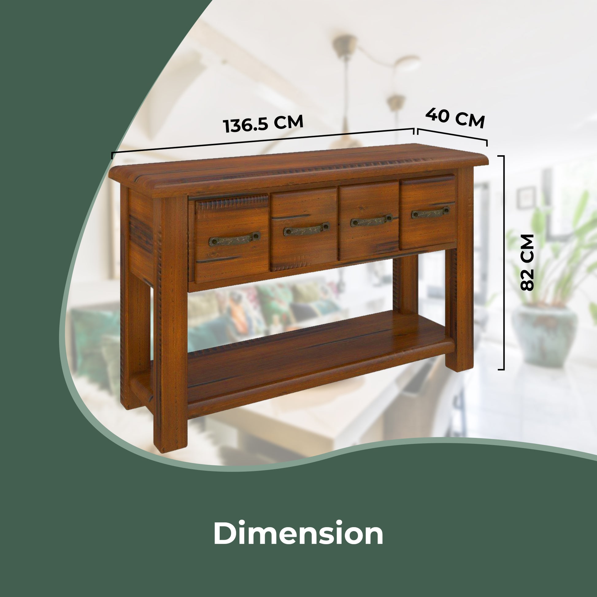 Umber Console Hallway Entry Table 136cm Solid Pine Timber Wood - Dark Brown - Cosy Abode