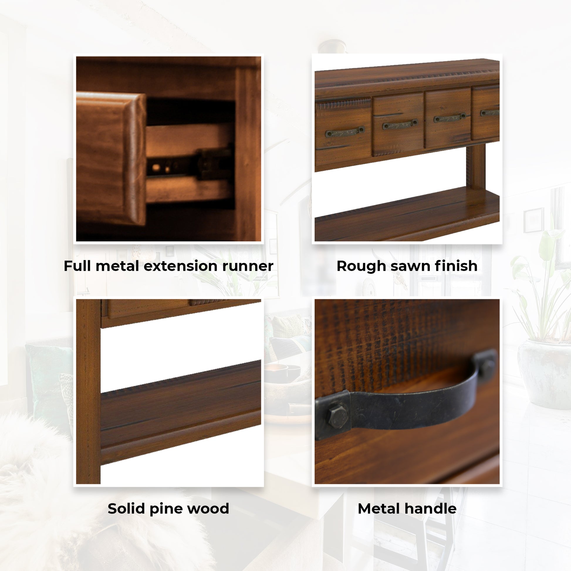 Umber Console Hallway Entry Table 136cm Solid Pine Timber Wood - Dark Brown - Cosy Abode