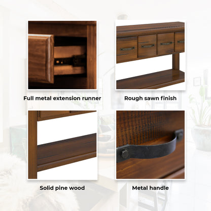 Umber Console Hallway Entry Table 136cm Solid Pine Timber Wood - Dark Brown - Cosy Abode