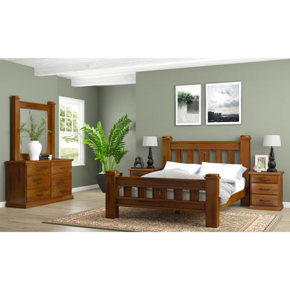 Umber 4pc Queen Bed Frame Suite Bedside Dresser Furniture Package - Dark Brown - Cosy Abode