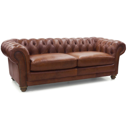 Sonny 3 Seater Genuine Leather Sofa Chestfield Lounge Couch - Butterscotch - Cosy Abode