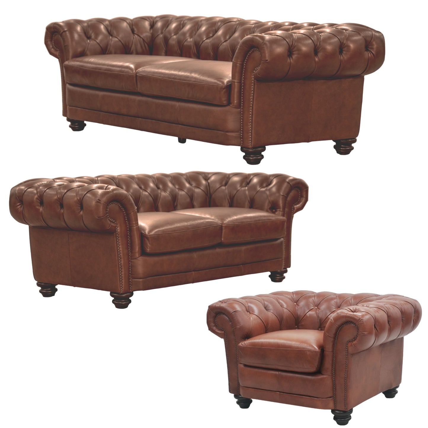 Sonny 3+2.5+1 Seater Genuine Leather Sofa Chestfield Lounge Couch - Butterscotch - Cosy Abode