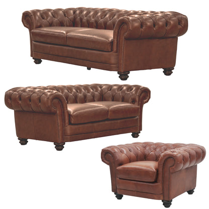 Sonny 3+2.5+1 Seater Genuine Leather Sofa Chestfield Lounge Couch - Butterscotch - Cosy Abode