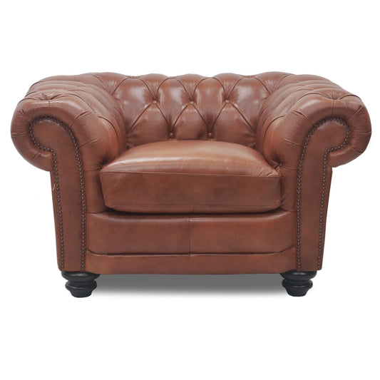 Sonny 1 Seater Genuine Leather Sofa Chestfield Lounge Couch - Butterscotch - Cosy Abode