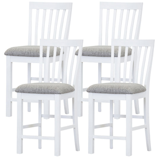 Laelia Tall Bar Chair Stool Set of 4 Solid Acacia Wood Coastal Furniture - White - Cosy Abode