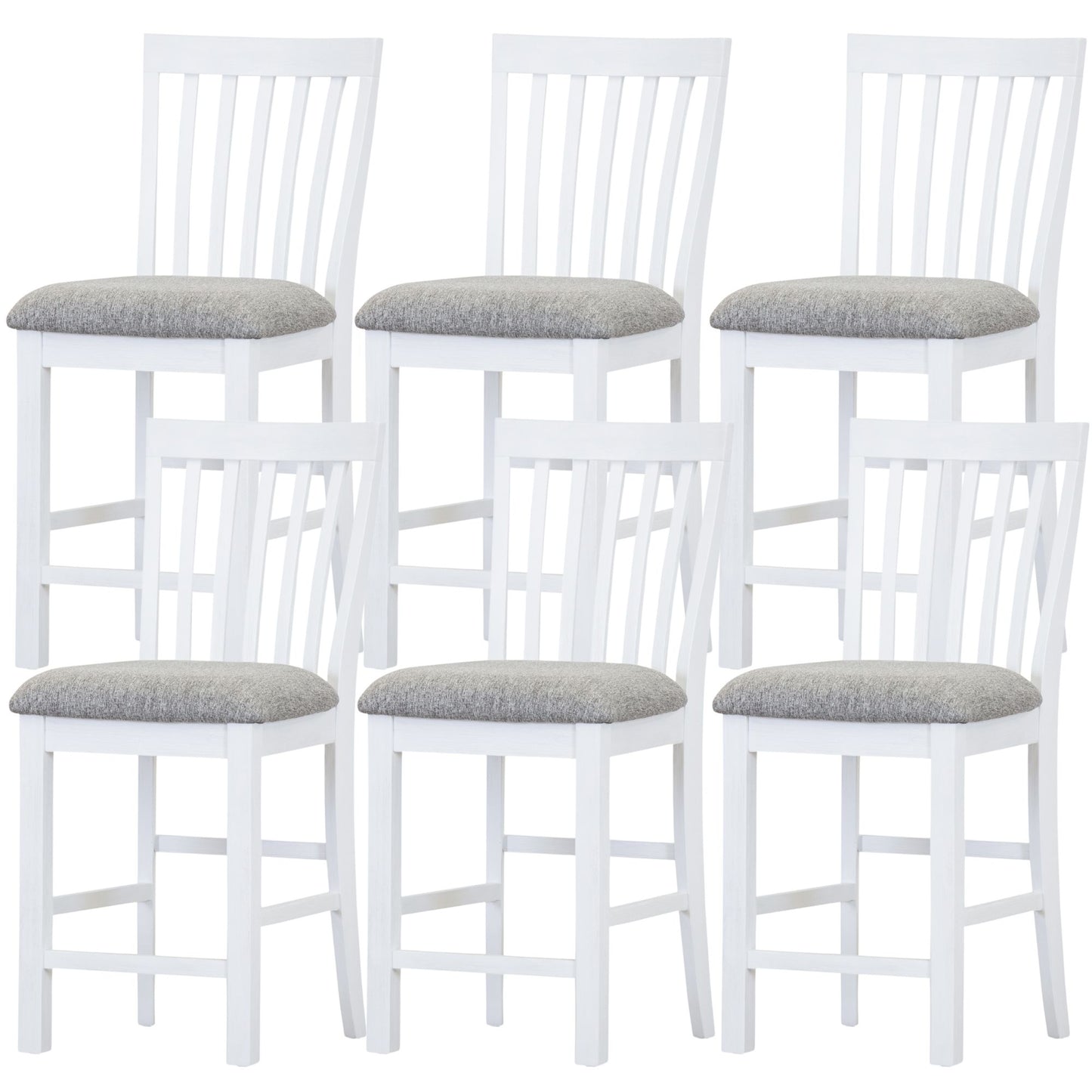 Laelia Tall Bar Chair Stool Set of 6 Solid Acacia Wood Coastal Furniture - White - Cosy Abode