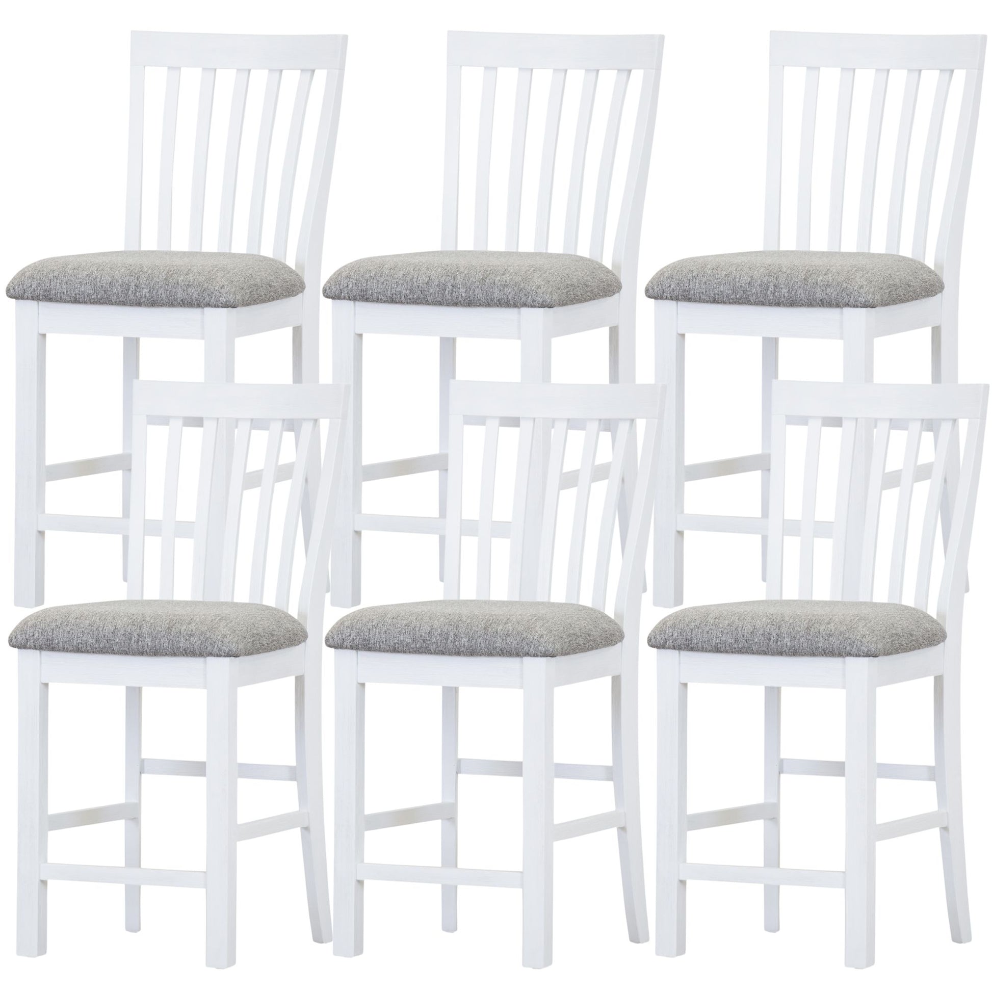 Laelia Tall Bar Chair Stool Set of 6 Solid Acacia Wood Coastal Furniture - White - Cosy Abode