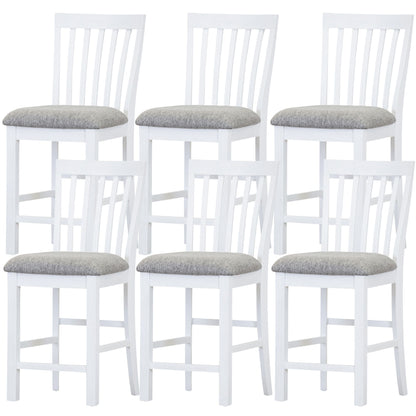 Laelia Tall Bar Chair Stool Set of 6 Solid Acacia Wood Coastal Furniture - White - Cosy Abode