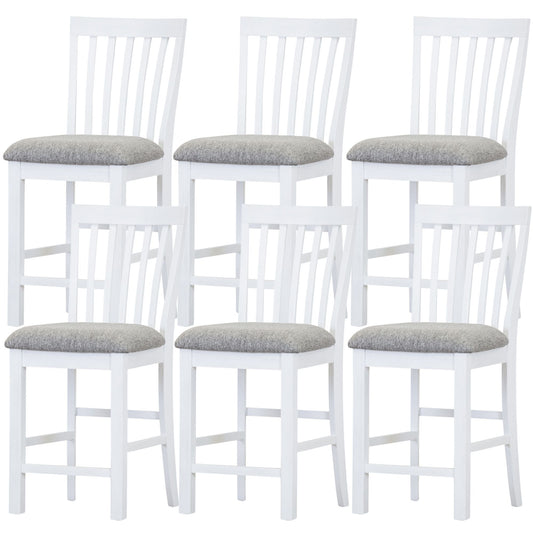 Laelia Tall Bar Chair Stool Set of 6 Solid Acacia Wood Coastal Furniture - White - Cosy Abode