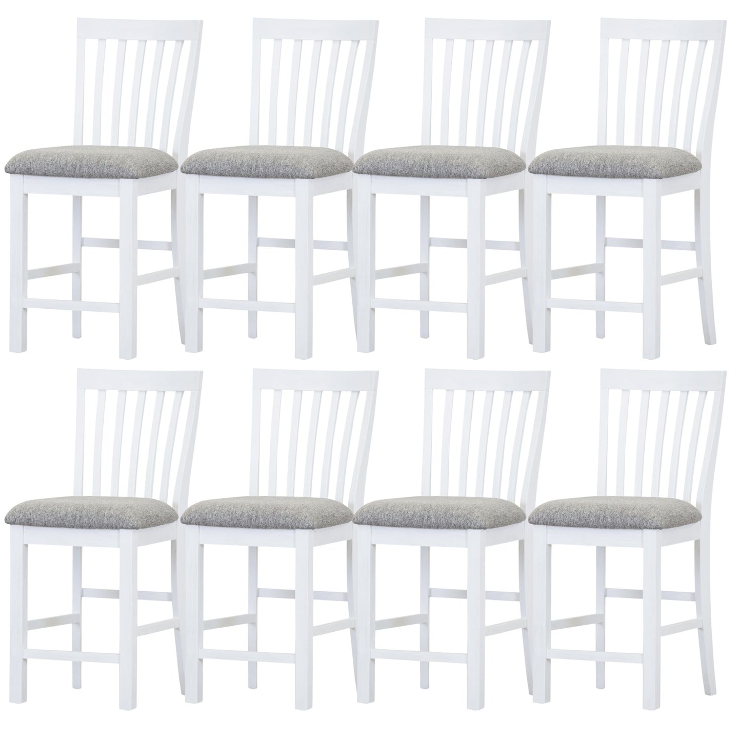 Laelia Tall Bar Chair Stool Set of 8 Solid Acacia Wood Coastal Furniture - White - Cosy Abode