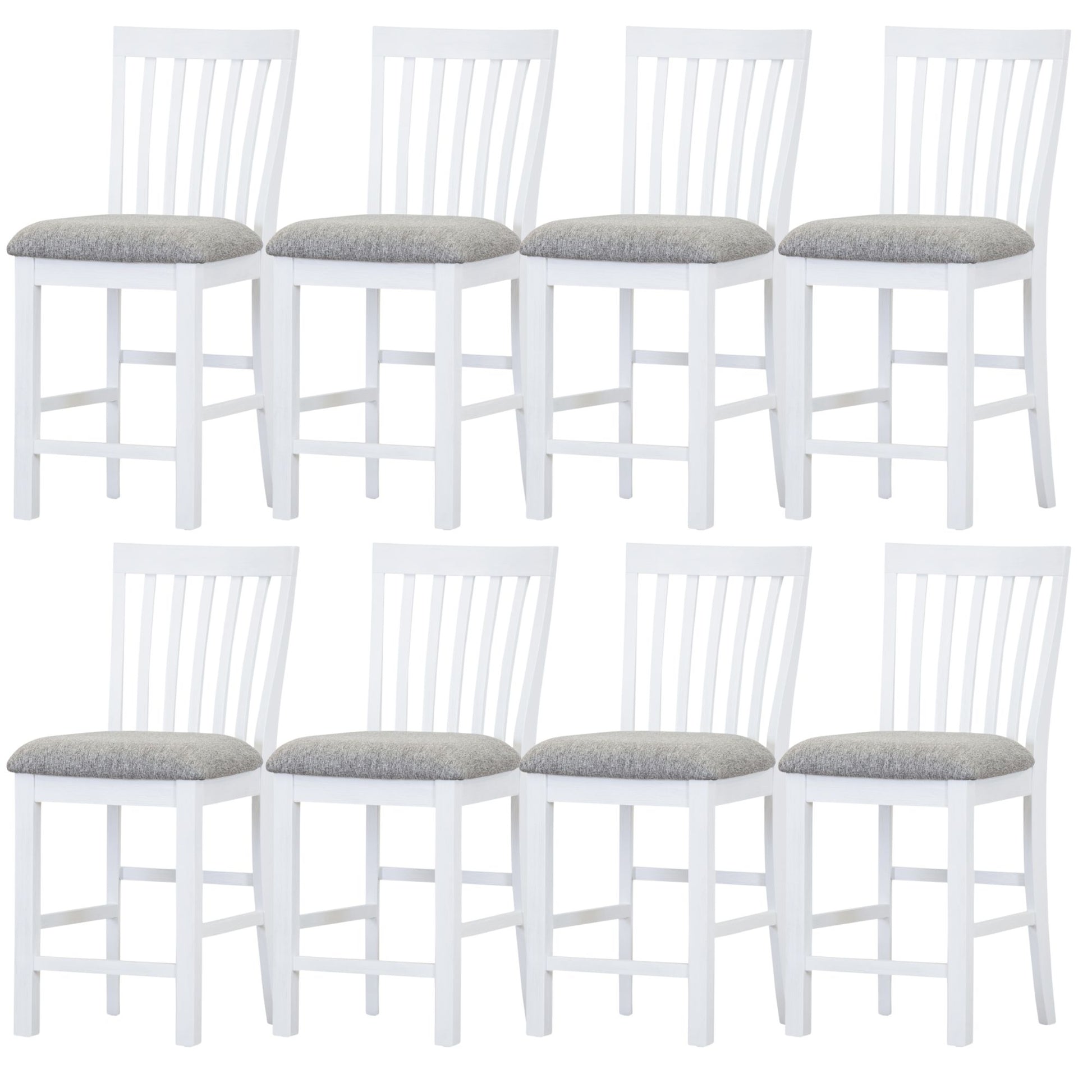Laelia Tall Bar Chair Stool Set of 8 Solid Acacia Wood Coastal Furniture - White - Cosy Abode