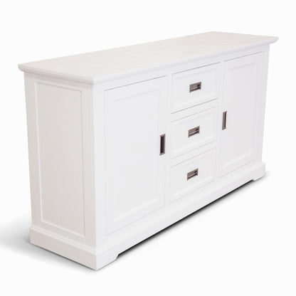 Laelia Buffet Table 166cm 2 Door 3 Drawer Acacia Wood Coastal Furniture -White - Cosy Abode