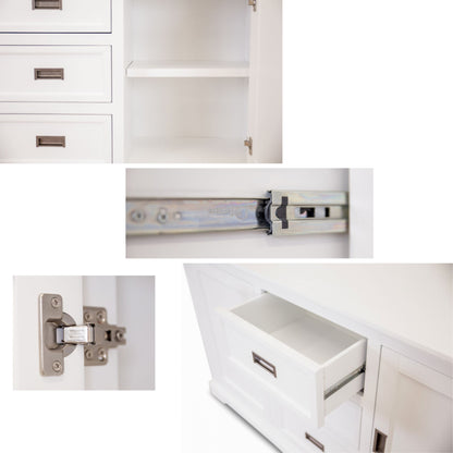 Laelia Buffet Table 166cm 2 Door 3 Drawer Acacia Wood Coastal Furniture -White - Cosy Abode