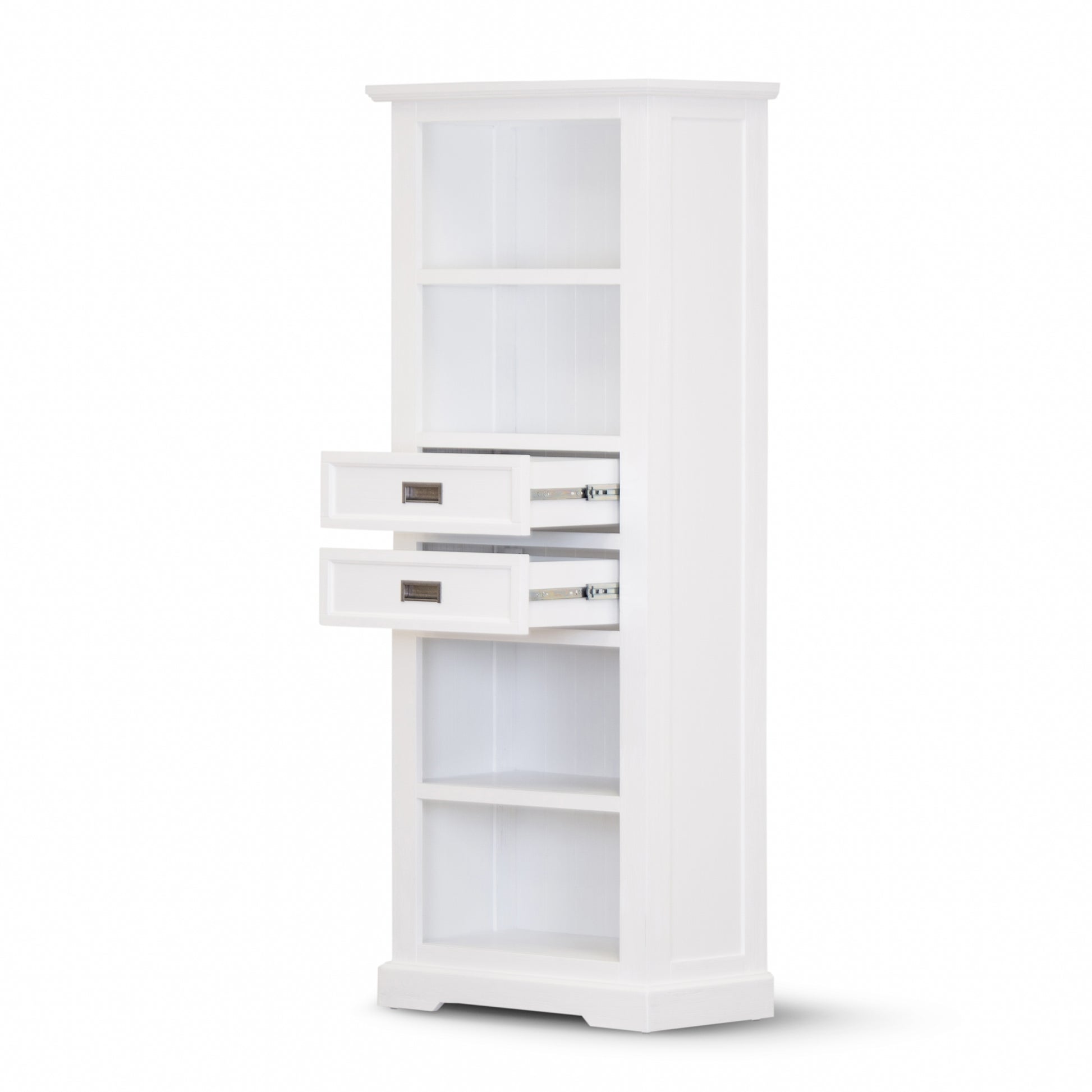 Laelia Bookshelf Bookcase 4 Tier Solid Acacia Wood Coastal Furniture - White - Cosy Abode