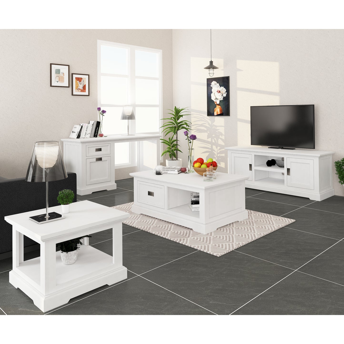 Laelia Study Computer Desk 150cm Office Executive Table Solid Acacia Wood -White - Cosy Abode