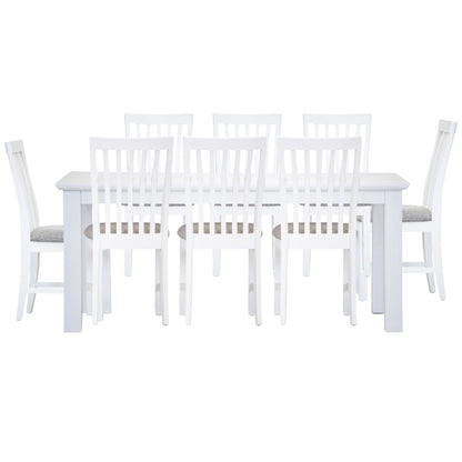 Laelia 9pc Dining Set 220cm Table 8 Chair Acacia Wood Coastal Furniture - White - Cosy Abode