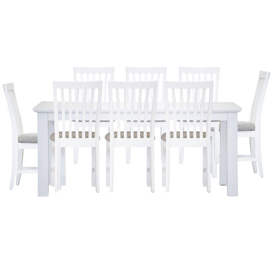 Laelia 9pc Dining Set 220cm Table 8 Chair Acacia Wood Coastal Furniture - White - Cosy Abode