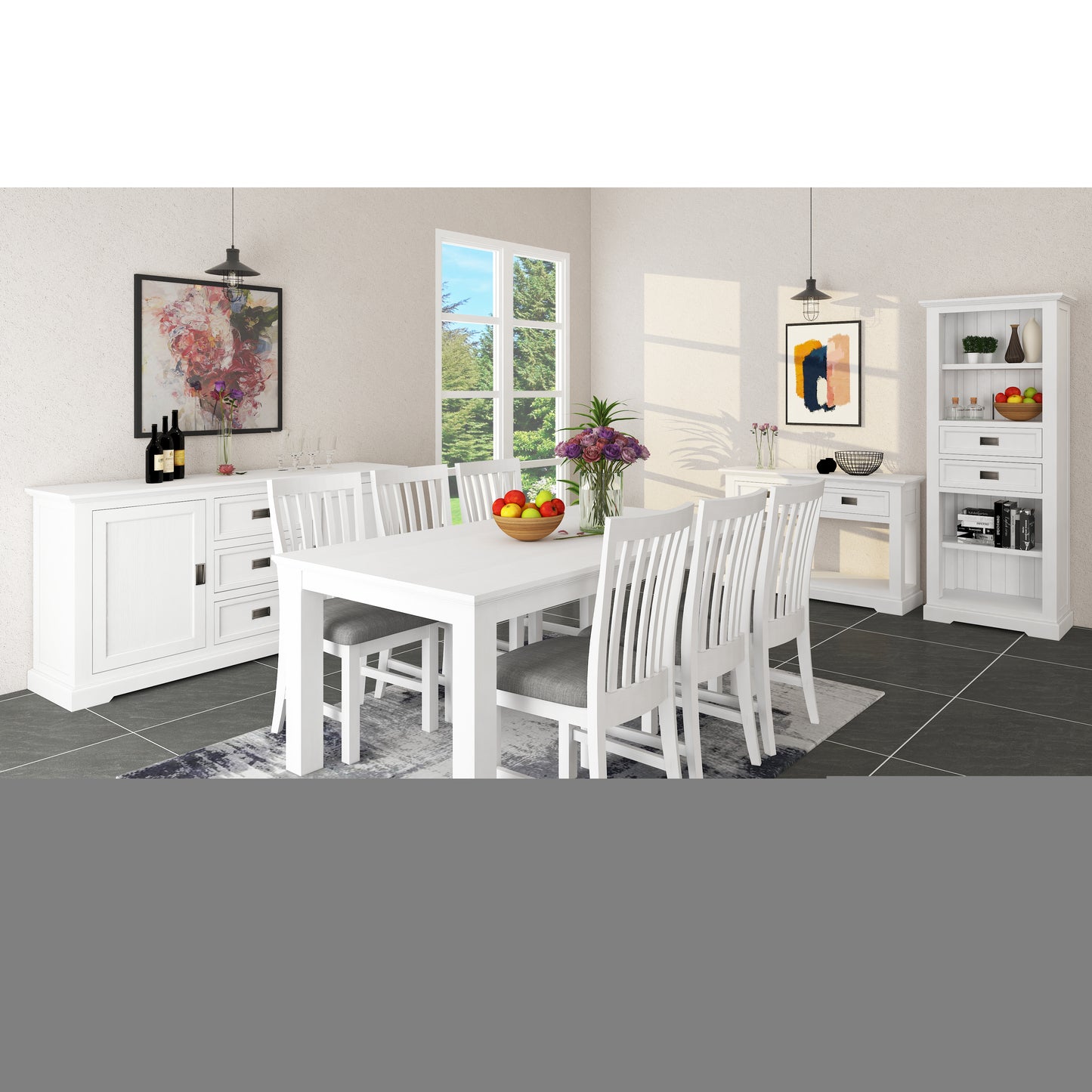 Laelia 9pc Dining Set 220cm Table 8 Chair Acacia Wood Coastal Furniture - White - Cosy Abode