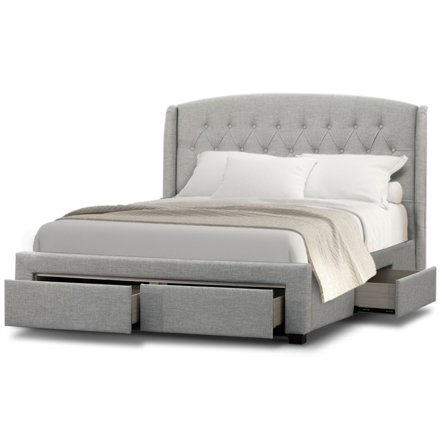 Honeydew Queen Size Bed Frame Timber Mattress Base With Storage Drawers - Beige - Cosy Abode