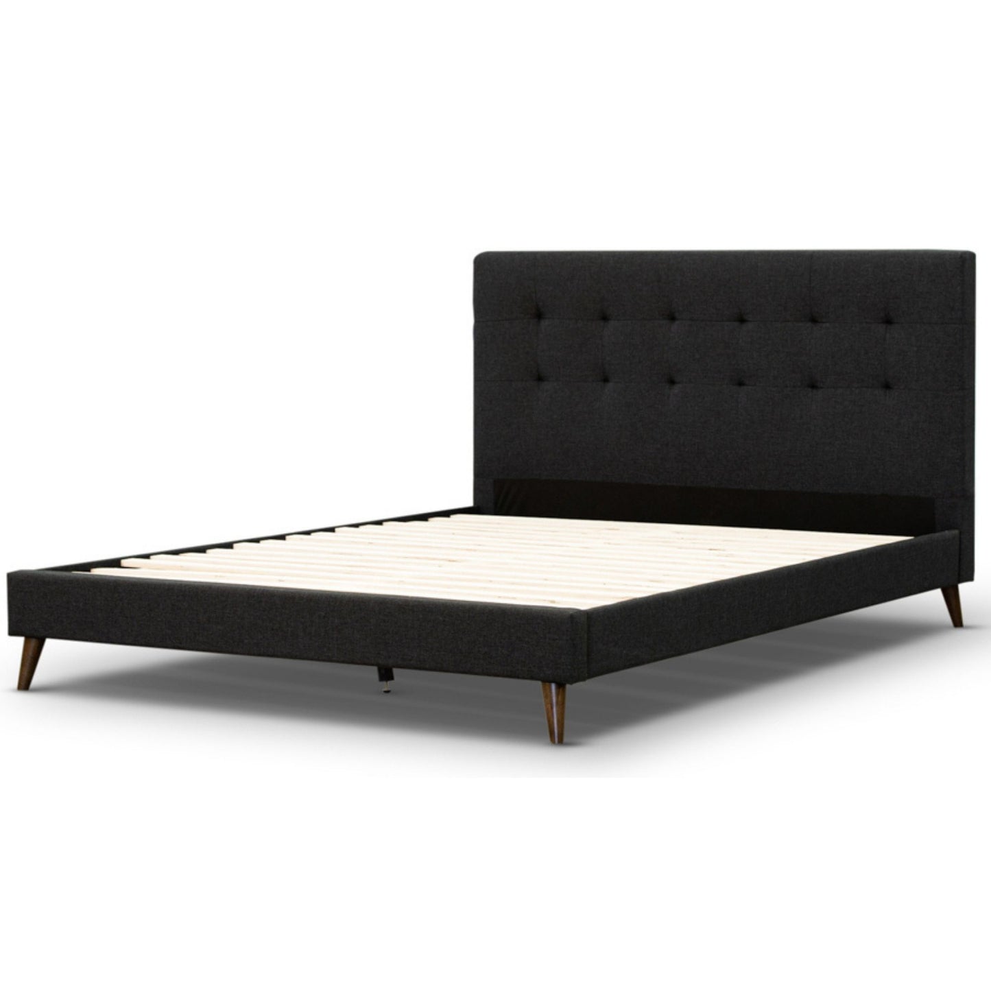 Volga Queen Bed Platform Frame Fabric Upholstered Mattress Base - Charcoal - Cosy Abode