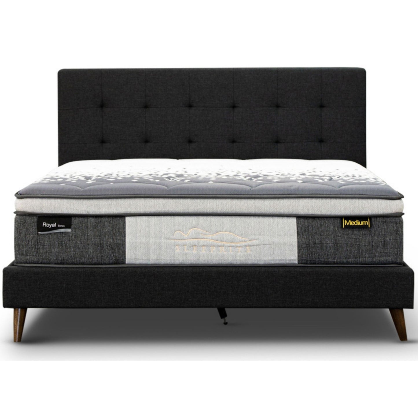 Volga Queen Bed Platform Frame Fabric Upholstered Mattress Base - Charcoal - Cosy Abode