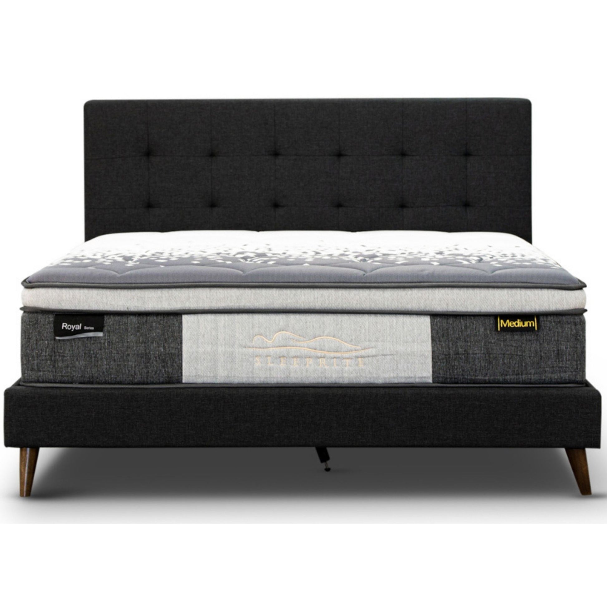 Volga Queen Bed Platform Frame Fabric Upholstered Mattress Base - Charcoal - Cosy Abode