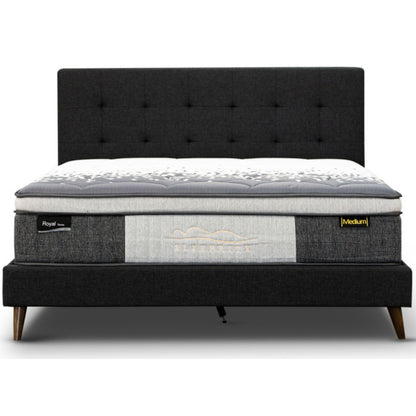 Volga Queen Bed Platform Frame Fabric Upholstered Mattress Base - Charcoal - Cosy Abode