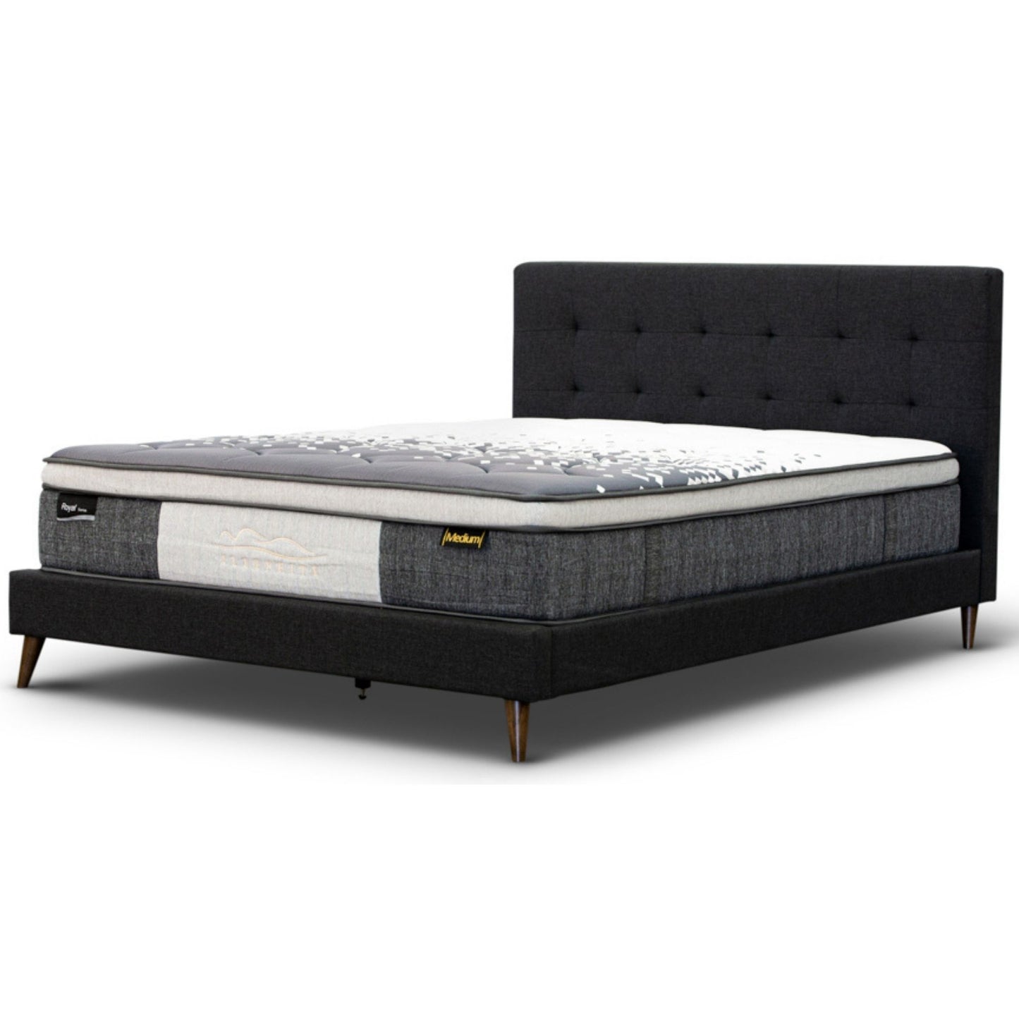 Volga Queen Bed Platform Frame Fabric Upholstered Mattress Base - Charcoal - Cosy Abode